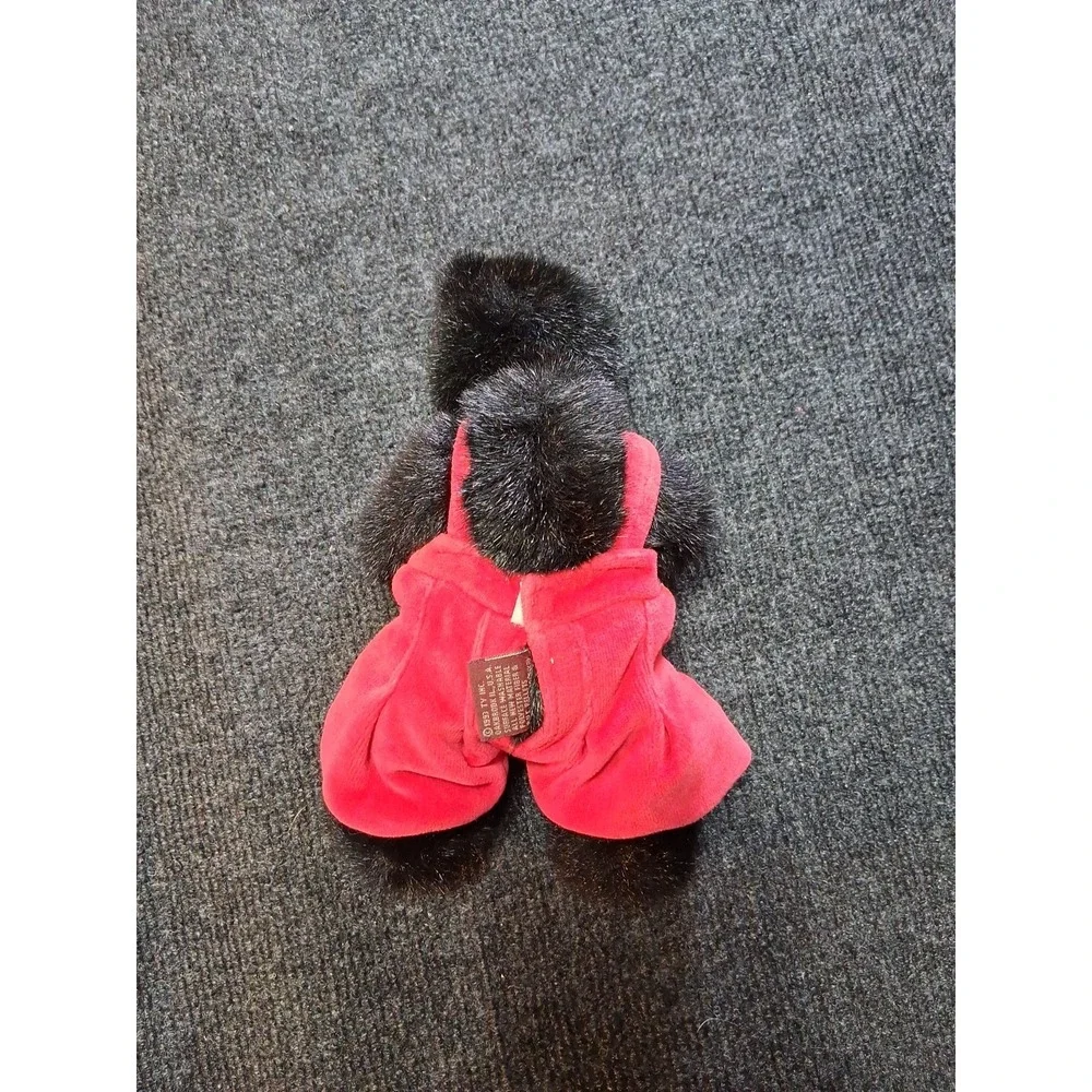 Vintage 1993 Ty Black Bear Overalls Red Velvet Stuffed Animal Plush Toy